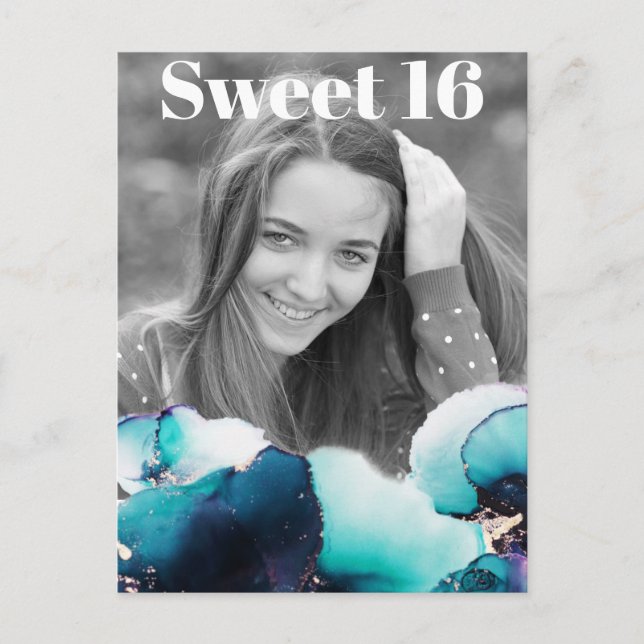 Invitation Carte Postale *~* Sweet 16 Anniversaire Photo TURQUOISE Abstrait (Devant)