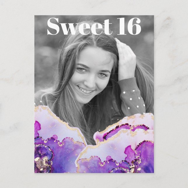 Invitation Carte Postale *~* Sweet 16 Anniversaire Photo Violet Abstrait AP (Devant)