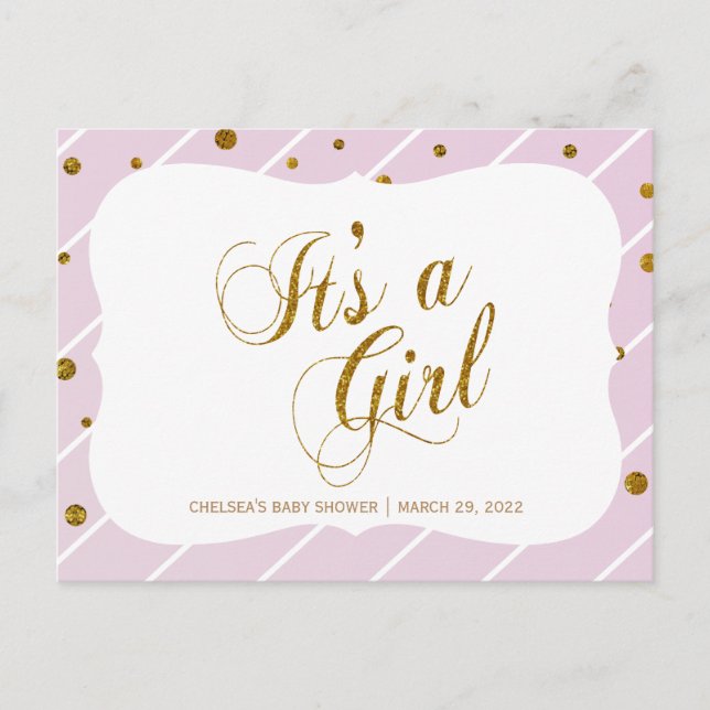Invitation Carte Postale Sweet Baby Confetti rose et or - RSVP 2 (Devant)