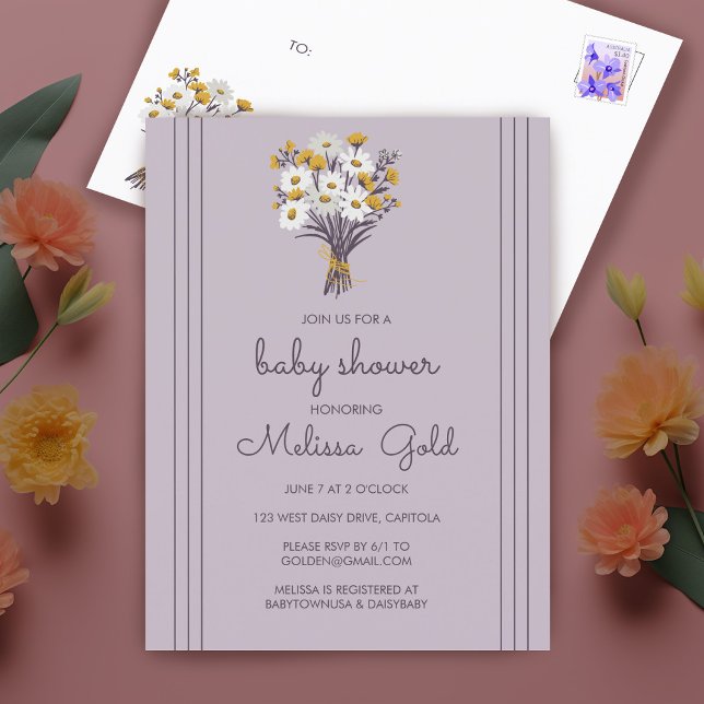 Invitation Carte Postale Sweet Daisy Bouquet Chic BABY SHOWER PERSONNALISÉ (Sweet Daisy Bouquet Chic BABY SHOWER CUSTOM Invitation Postcard
)