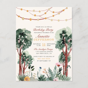 Invitation Carte Postale Sweet Green Botanical Trees fête d'anniversaire un