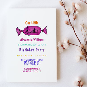 Invitation Carte Postale Sweetie Girly Colorée Bonbons fête d'anniversaire