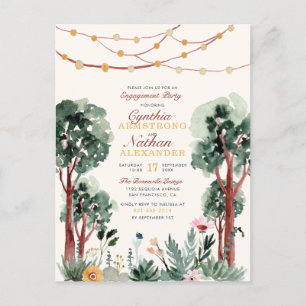 Invitation Carte Postale Sympa Green Botanical Trees Parti d'engagement uni