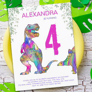 Invitation Carte Postale T Rex Dinosaur Filles Anniversaire