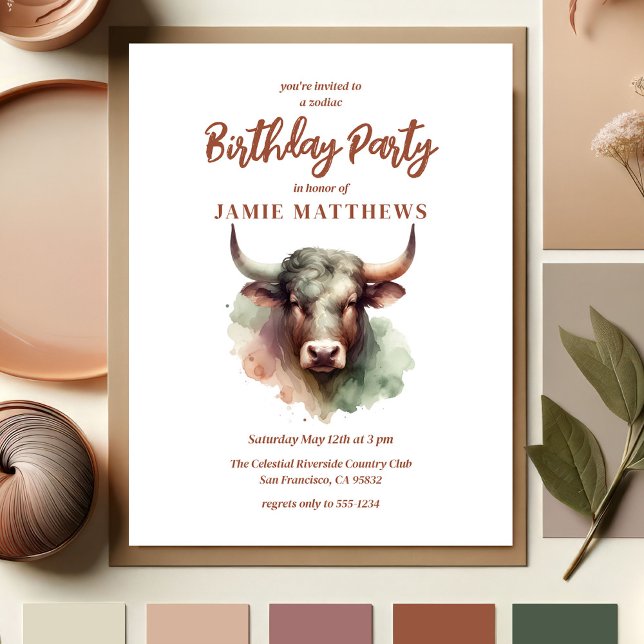 Invitation Carte Postale Taurus Bull Zodiac Thématique fête d'anniversaire (Plan Your Taurus Zodiac-Themed Party with Our Collection of Invitations, Decor, and Gifts!)