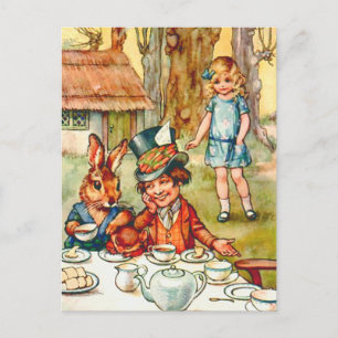 Invitation Carte Postale Tea Party de Mad Hatter - Alice au pays des mervei