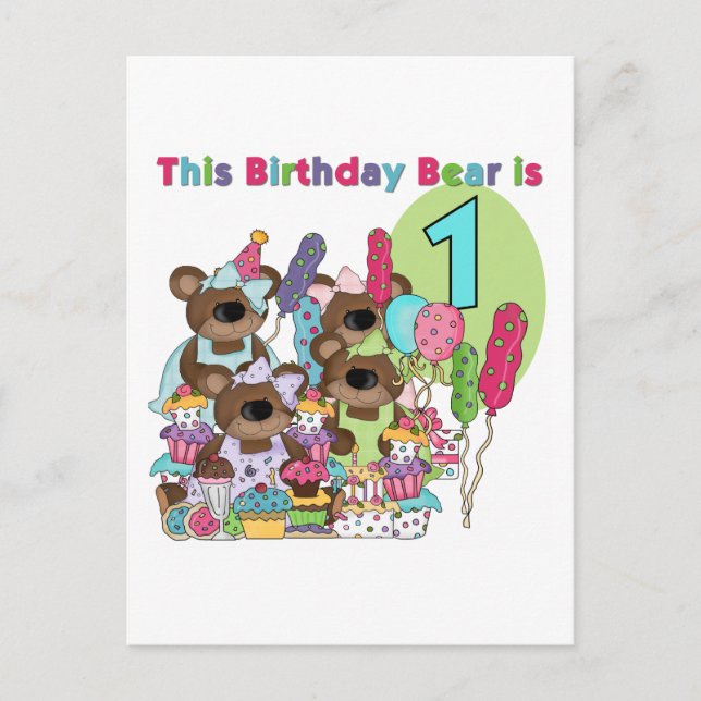 Invitation Carte Postale Teddy Bear Party 1st Birthday tshirts et cadeaux (Devant)