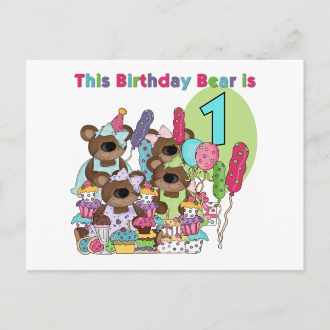 Invitation Carte Postale Teddy Bear Party 1st Birthday tshirts et cadeaux (Devant)