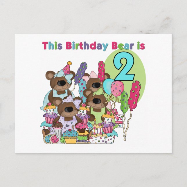 Invitation Carte Postale Teddy Bear Party 2nd Birthday T-shirts et cadeaux (Devant)