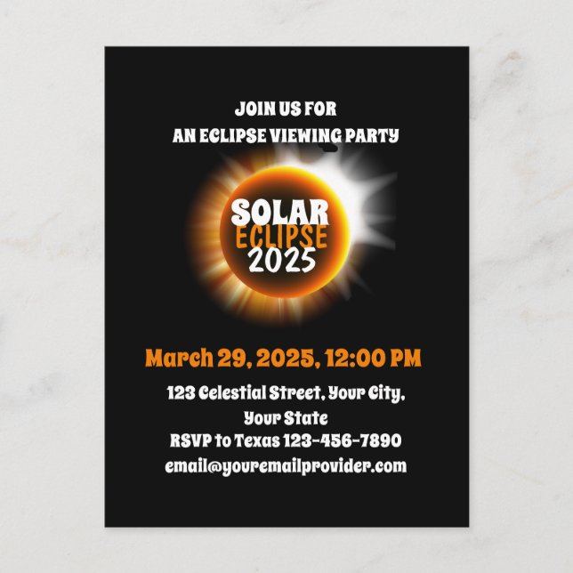 Invitation Carte Postale Témoin de l'éclipse solaire partielle 3/29/2025 US (Devant)