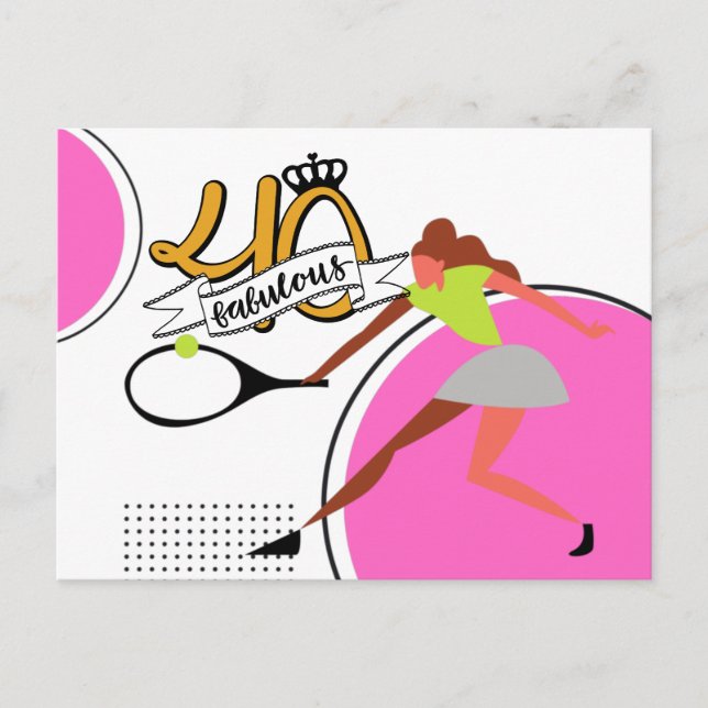 Invitation Carte Postale Tennis 40e anniversaire pour femme joueur (Devant)