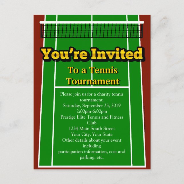 Invitation Carte Postale Tennis Court Layout Graphic, Vous êtes invité (Devant)