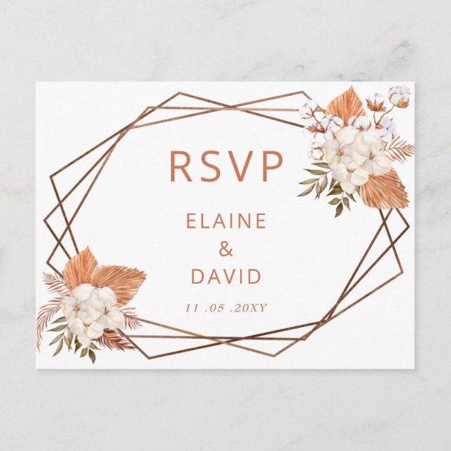 Invitation Carte Postale Terracotta Boho Pampas Mariage géométrique RSVP (Devant)