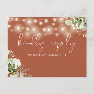 Invitation Carte Postale Terracotta Floral String Lights Song Request RSVP