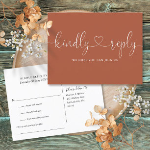 Invitation Carte Postale Terracotta Heart Script Chanson Demande RSVP