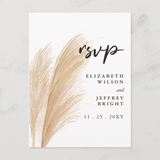 Invitation Carte Postale Terre rustique Neutre Boho Pampas Grass RSVP Invit (Devant)