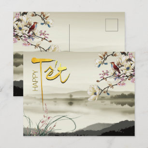 Invitation Carte Postale Tet Hoa Anh Dao Nouvel An Vietnamien P