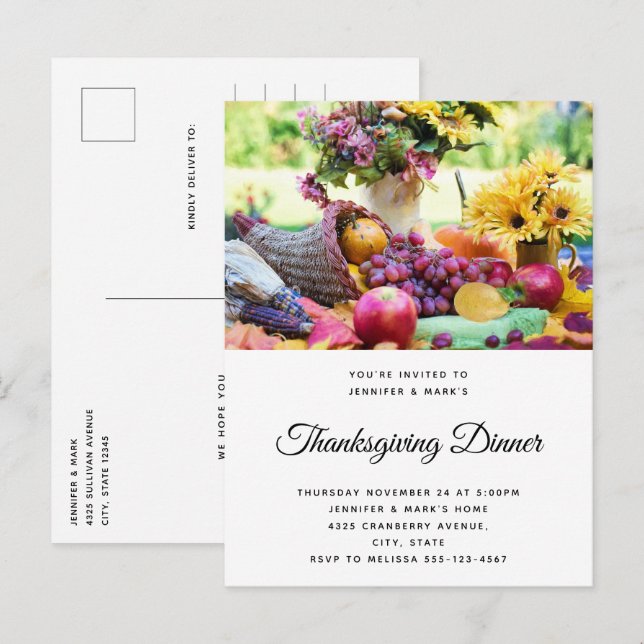Invitation Carte Postale Thanksgiving Holiday Autumn Harvest Table (Devant / Derrière)