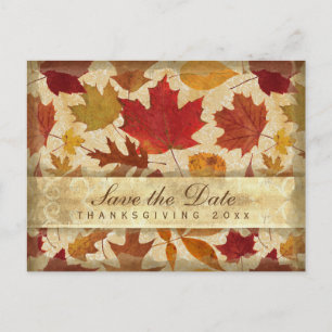 Invitation Carte Postale Thanksgiving Sauvez la date L'automne laisse beige