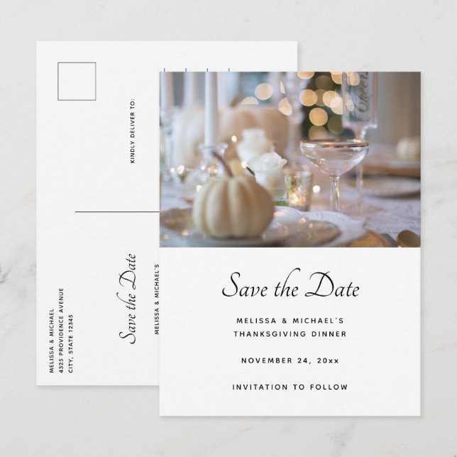 Invitation Carte Postale Thanksgiving Table Elegant Setting Enregistrer la  (Devant / Derrière)