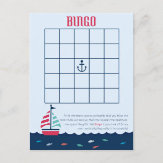 Invitation Carte Postale Thème nautique - Baby shower Jeu de Bingo