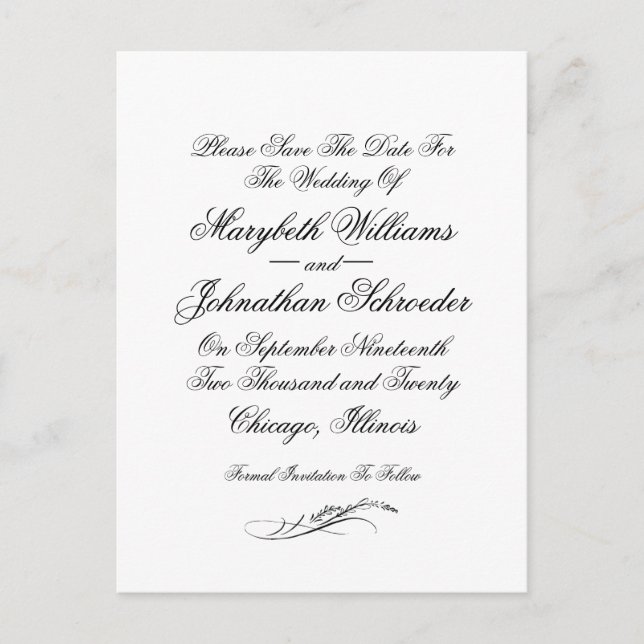 Invitation Carte Postale Toile & Calligraphie Mariage Enregistrer La Date C (Devant)