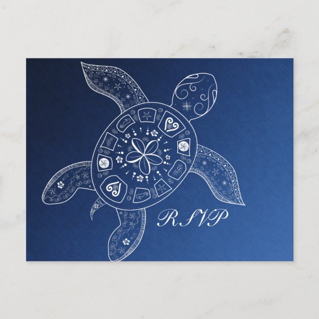 Invitation Carte Postale Tortue de mer d'Hawaï Blanc Bleu Plage Mariage RSV (Devant)