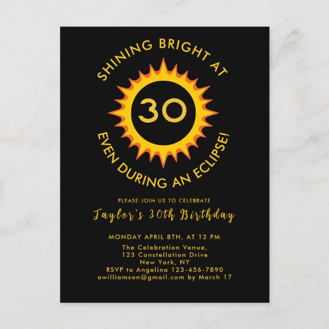 Invitation Carte Postale Total Solar Eclipse 4.8.2024 30ème anniversaire (Devant)