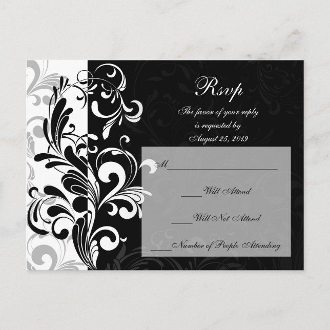Invitation Carte Postale Tourbillon contemporain noir et blanc (Devant)