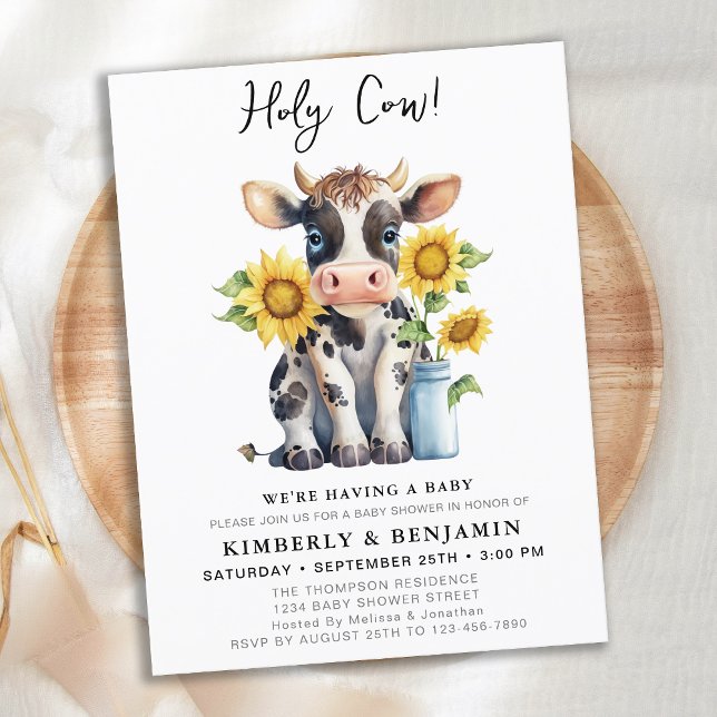 Invitation Carte Postale Tournesol de Vache Cute Baby shower de fermes mode (Créateur téléchargé)