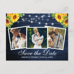 Invitation Carte Postale Tournesol Floral 3 Photo Enregistrer La Date