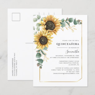 Invitation Carte Postale Tournesol Quinceanera Verdure 15ème anniversaire f