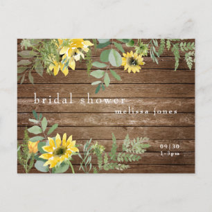 Invitation Carte Postale Tournesol rustique Botanique & Fête des mariées de