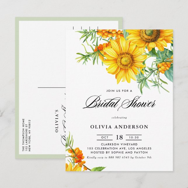 Invitation Carte Postale Tournesol rustique et Fête des mariées d'épine de  (Devant / Derrière)