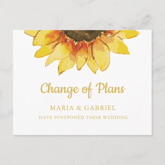 Invitation Carte Postale Tournesol rustique. Reporter le mariage Modifier l (Devant)