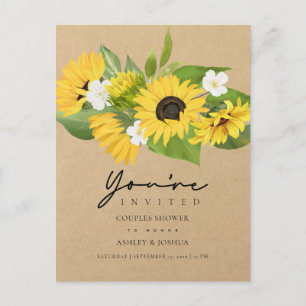 Invitation Carte Postale Tournesols rustiques chic Kraft Papier Douche Coup