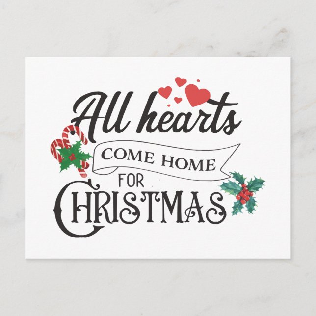 Invitation Carte Postale Tous les coeurs rentrent à la maison pour Noël (Devant)