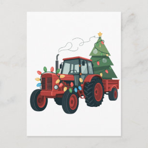 Invitation Carte Postale Tracteur avec remorque Santa ferme agriculteur Noë