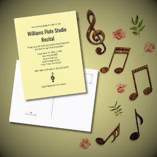 Invitation Carte Postale Treble Clef Flute Music Considérant Simple Concert