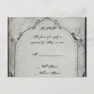 Invitation Carte Postale Treillis gothique de rose de noir épousant RSVP
