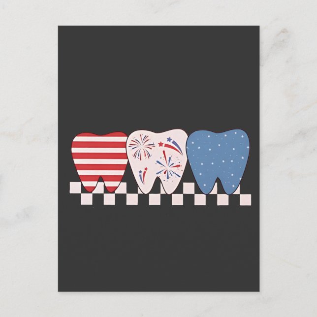 Invitation Carte Postale Trois Dents Conception Graphique 4 Juillet (Devant)