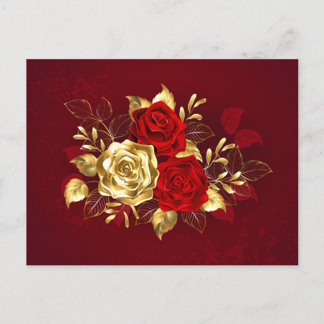 Invitation Carte Postale Trois Roses de bijoux (Devant)