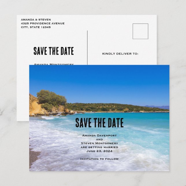 Invitation Carte Postale Tropical Beach Island Paradise Enregistrer la date (Devant / Derrière)