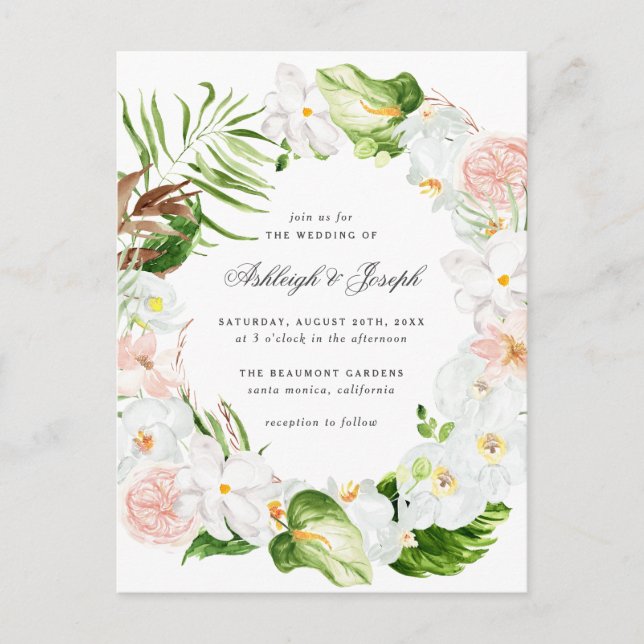 Invitation Carte Postale Tropical Floral Greenery Mariage (Devant)