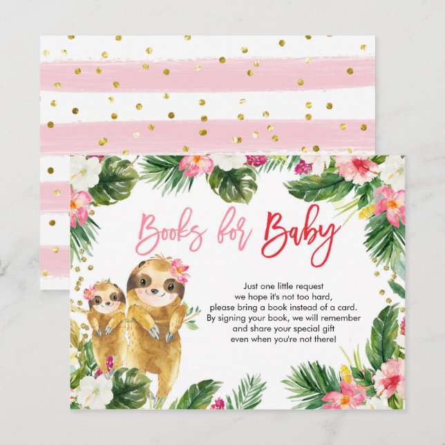 Invitation Carte Postale Tropical Girl Sloth Books for Baby Card (Devant / Derrière)