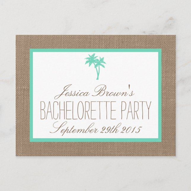 Invitation Carte Postale Tropical Palm Tree Beach Bachelorette Party Détail (Devant)