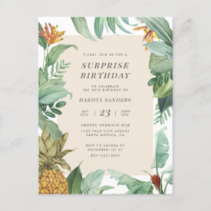 Invitation Carte Postale Tropiques d'ananas   Floral Surprise fête d'annive