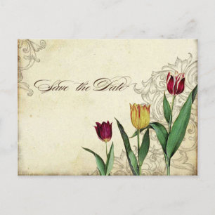 Invitation Carte Postale Tulipes Vintage Ailes d'ange Tourbillon Tacheté de