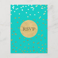 Turquoise Bleu & Or Confetti Brillants Points RSVP