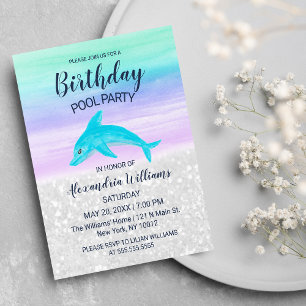 Invitation Carte Postale Turquoise Lavender White Parties scintillant Dolph
